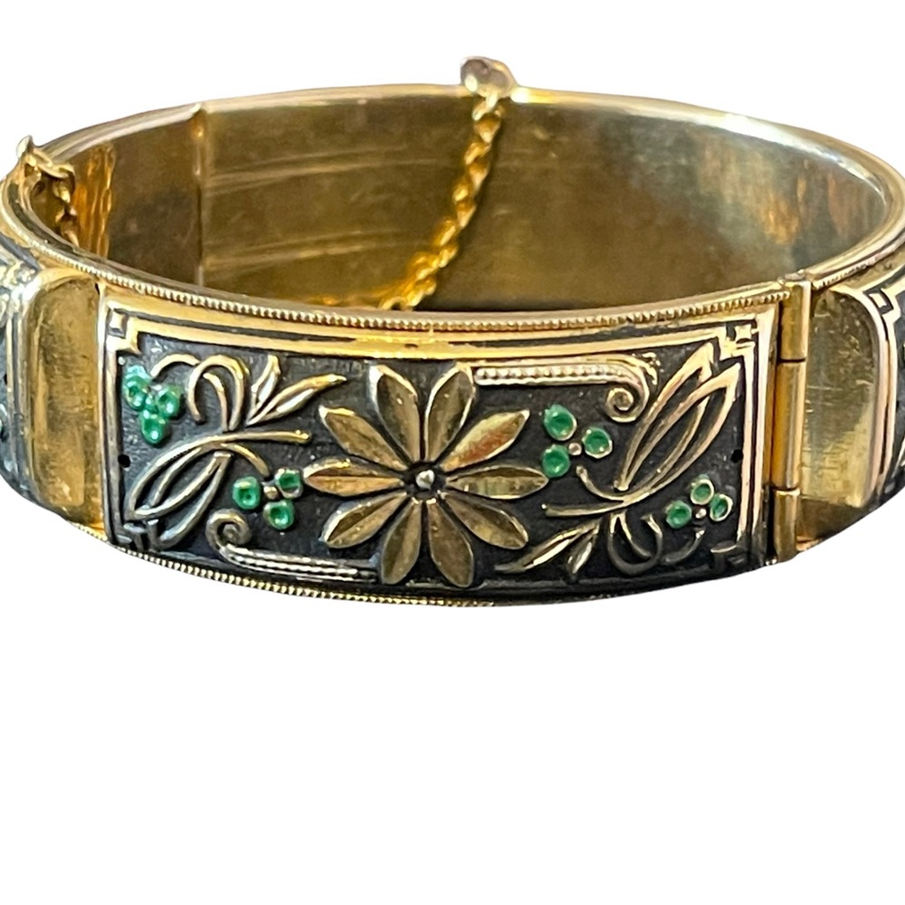 Vintage Damascene large chunky flower gold plated bangle - Picture 1 of 9